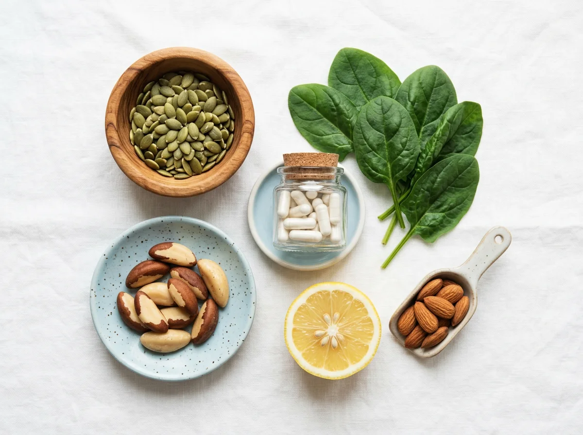 Naturliga ingredienser i Alpha Drive - pumpafrön, brazilnötter, spenat, citron, mandel